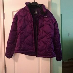 North Face purple puffer jacket w/ matching gloves